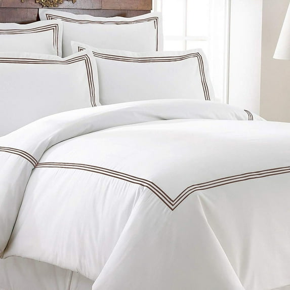 400TC Cotton Triple Embroidery Sateen Solid Duvet Cover Set