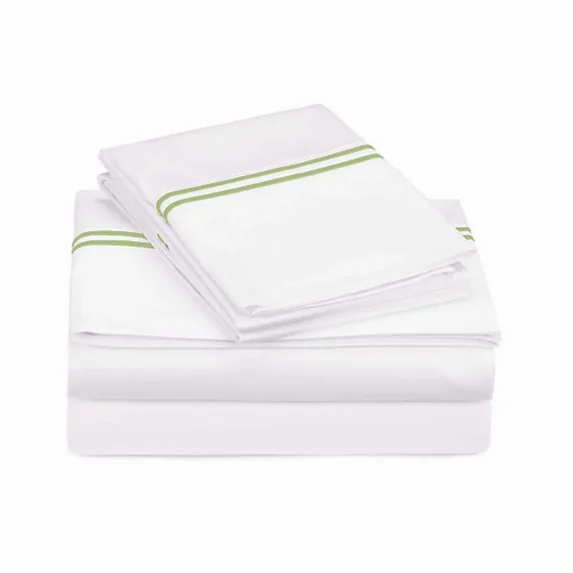 400TC Double Embroidery Sateen Solid Cotton Sheet Set