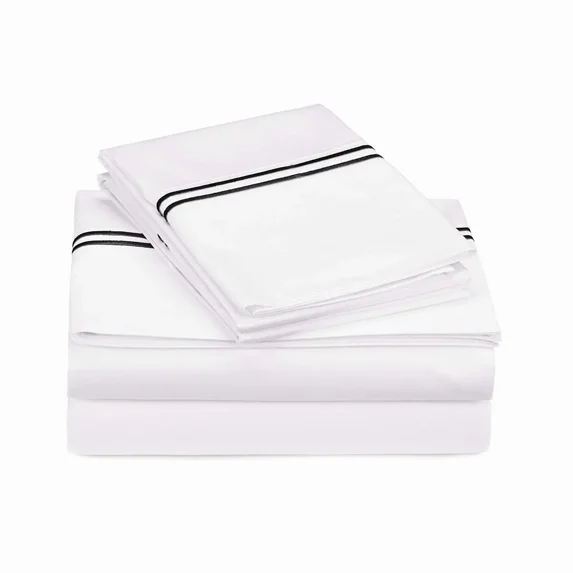 400TC Double Embroidery Sateen Solid Cotton Sheet Set