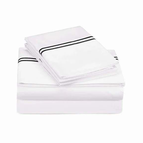 400TC Double Embroidery Sateen Solid Cotton Sheet Set