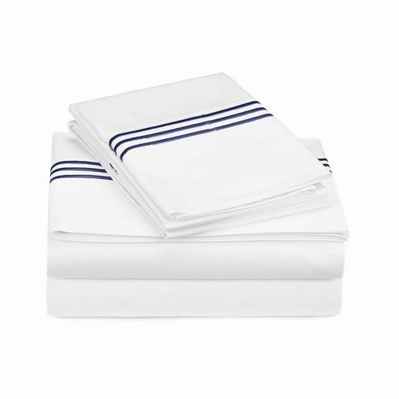 400TC Triple Embroidery Sateen Solid Cotton Sheet Set