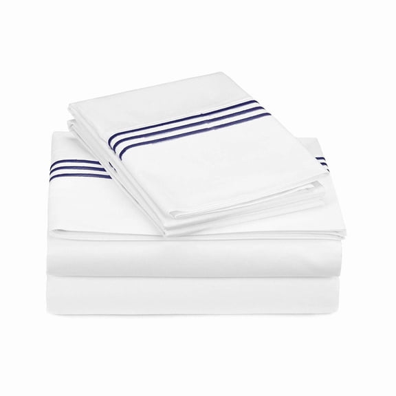 400TC Triple Embroidery Sateen Solid Cotton Sheet Set
