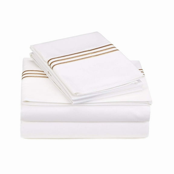 400TC Triple Embroidery Sateen Solid Cotton Sheet Set