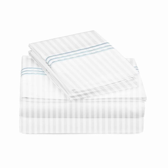 400TC Triple Embroidery Sateen Stripe Cotton Sheet Set