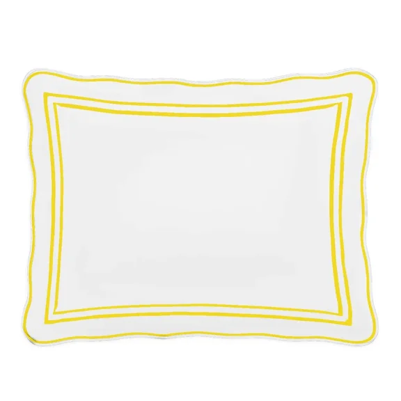 400TC Wavy Embroidery & Border Cotton Sateen Solid Pillow Sham (Set of 2)
