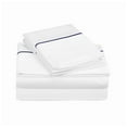 thumbnail image 1 of 400TC White Sateen Solid Cotton Single Embroidery Navy Border Cal - King Sheet Set, 1 of 3