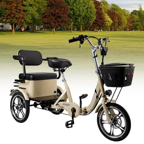 400W 48V 12A Elder Electric folding trike 3 wheel e-bike with Rear Seat Cream