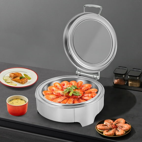 400W 6L/ 6.34QT Buffet Chafing Dish Electric Stainless Steel Catering Chafer with Glass Lid 35-85/95-185(9 Gears)