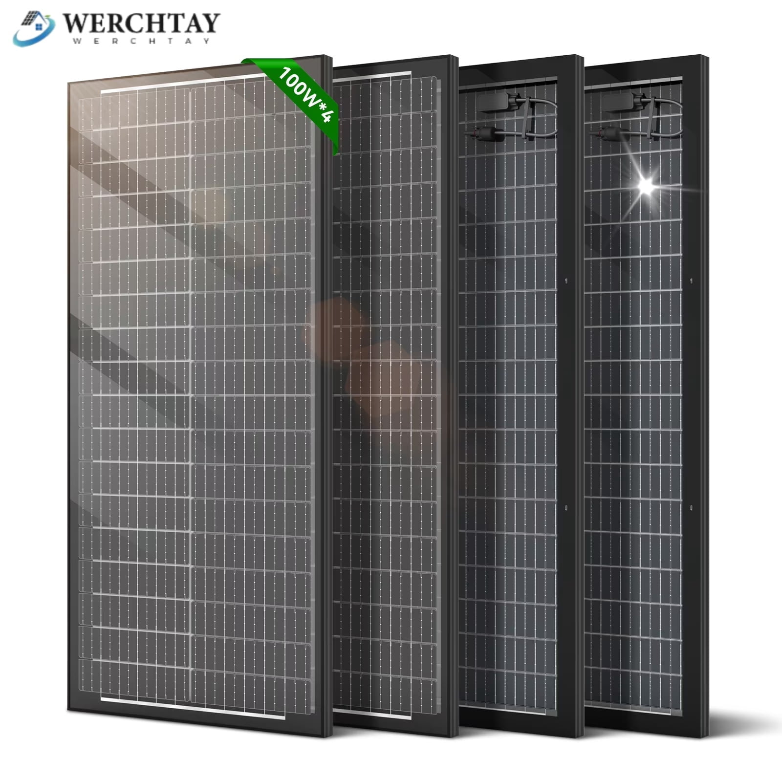 400W Bifacial Solar Panel 100 Watt Solar Panel 4 Pack, 12BB 12V/24V Monocrystalline High-Efficiency Module PV Power Charger Solar Panels for Homes Camping RV Battery Boat Caravan Off-Grid