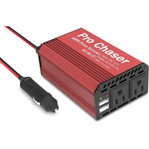 400W Car Power Inverter  DC 12V to AC 110V Converter with Dual Outlets & 6.2A USB Ports, Ideal for Road Trips, Camping, Small Appliances Electronics (Red)