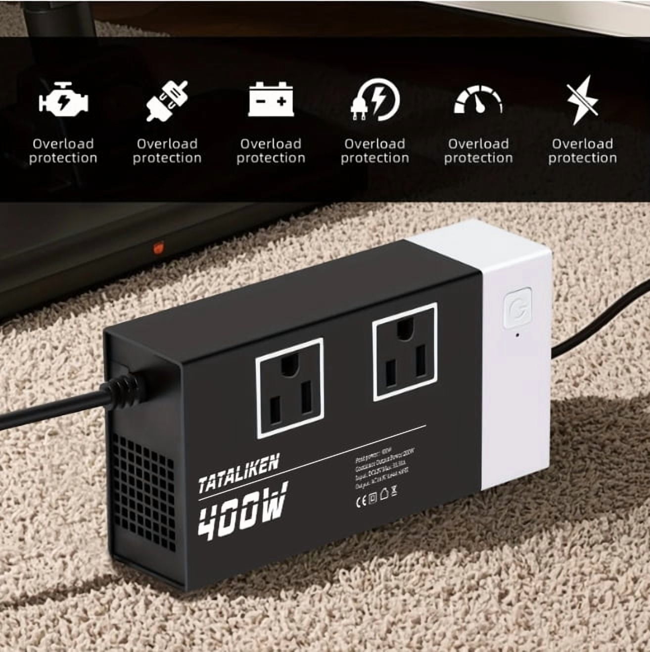 400W Car Power Inverter DC 12V to AC 110V with Car Cigarette Lighter  Adapter 2 AC Outlets 4 USB For Laptop Charger