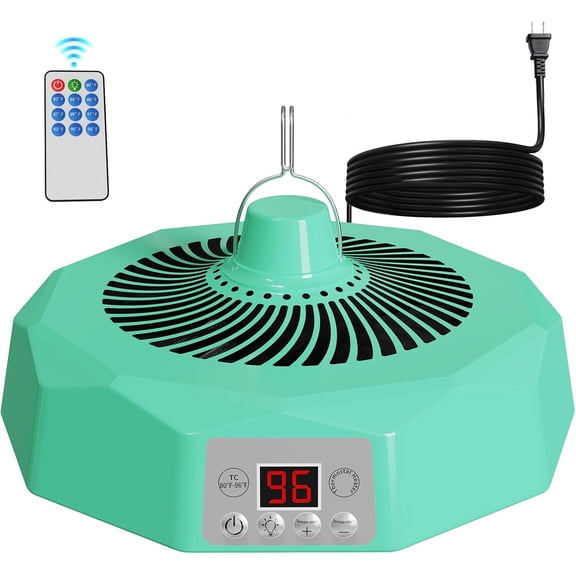 400W Chicken Coop Heater with Thermostat & Light- Safe Pet House Heater for Dog, Chicks, Reptiles & Cats - Auto Shut-Off Protection, Remote Control & Steady Temperature (Green)
