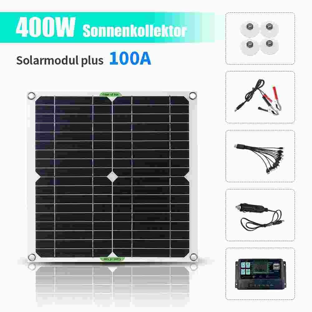 400W Controller Solar Panel Kit 5V 100A Portable Outdoor Home Battery Charger
