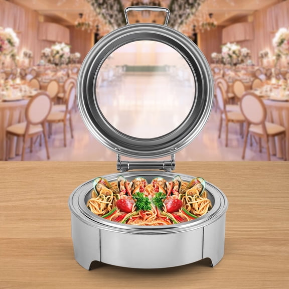400W Electric Chafing Dish Buffet Set, 6.34QT Round Buffet Servers and Warmers, Stainless Steel Food Warmers