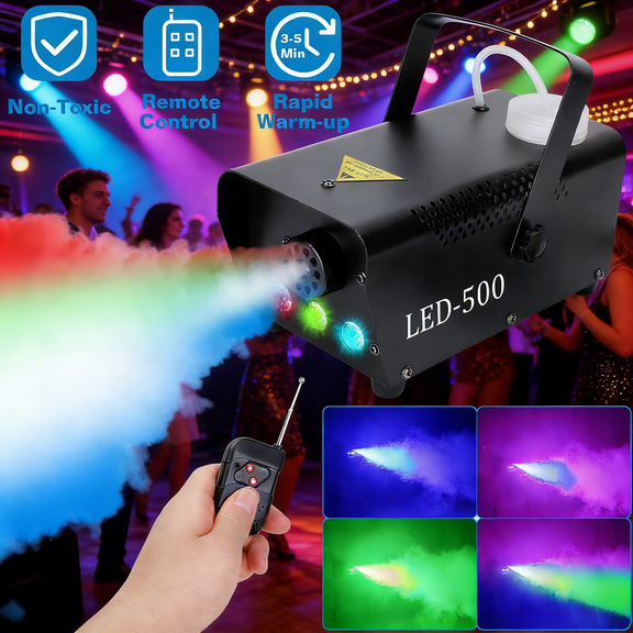 400W Fog Machine RGB LED 9.45In Stage Smoke Remote Control 3-5Min Heat Up 2.99Lbs DJ Party Club Wedding Halloween Christmas Effect Light 8Ft Distance Indoor Use Professional Wireless Controller