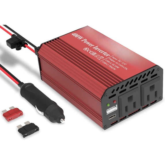 400W Power Inverter - 12V DC to 110V AC Converter, Dual AC Outlets, -A ...