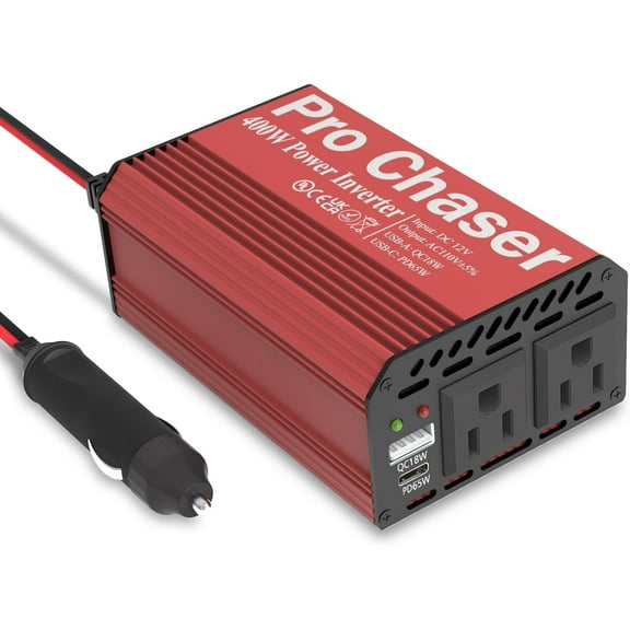 400W Power Inverters for Vehicles - DC 12v to 110v AC Car Inverter Converter, USB-A, PD 65W USB-C Ports, Dual Adapter Air Compressor Laptops
