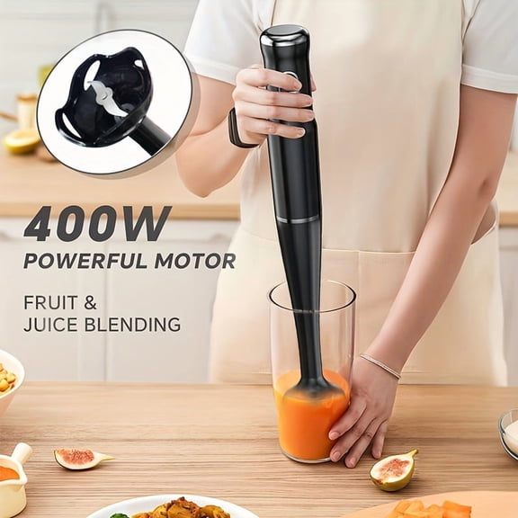 400W Powerful Electric Immersion Blender, 2-Speed & Turbo Mode, 304 Stainless Steel Blades, Easy-Grip Handheld Stick Mixer for Soups, Smoothies, Purees & Fruits