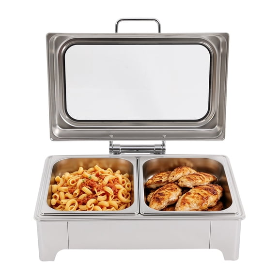 400W Rectangle Catering Stainless Chafer Chafing Dish Sets 2 Compartment 9l Electric Heating