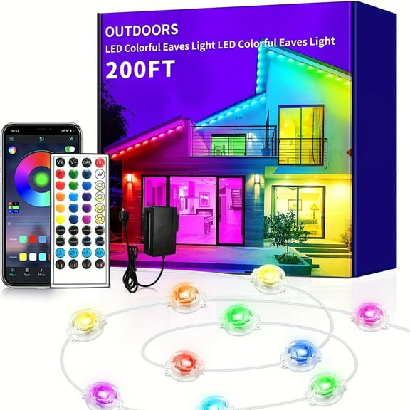 400ft Smart RGBW Outdoor Eave Lights - IP67 Waterproof APP/Remote Control, Music Sync Dynamic Modes, Plug-in Permanent Installation for Christmas Garden House Party