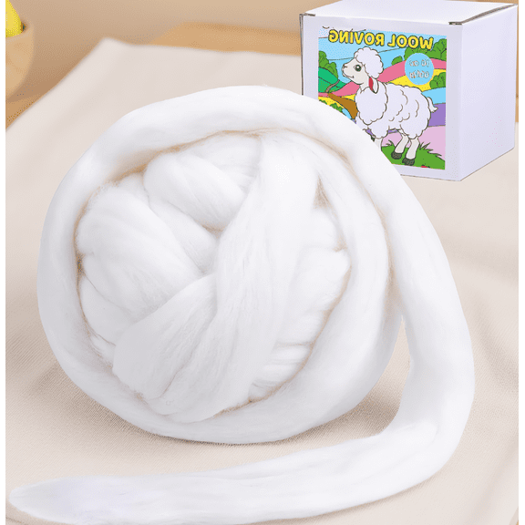 400g (14.1oz) Wool Roving Bulk for Needle Felting, Hand Spinning, Weaving and DIY Crafts, Soft Chunky Fiber Roving, 16 Colors