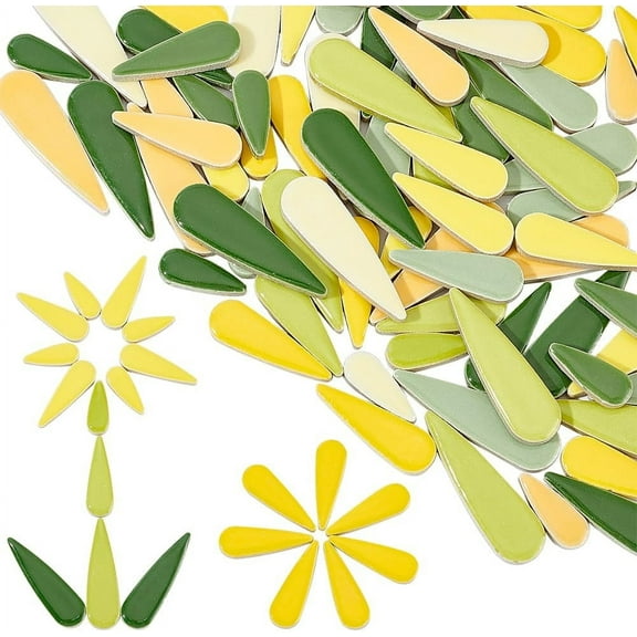 400g 8 Colors Ceramic High Gloss Leaf Flower Petal Shaped Mosaic Tiles Teardrop Petal Leaf Shaped Mosaic Tiles Handmade Porcelain Cabochons for Mosaic Art Projects Making Supplies