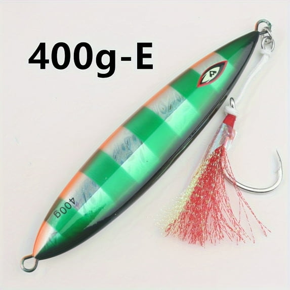 400g Glow Metal Jigging Fishing Lure with Hook, Slow Pitch Artificial Saltwater Hard Bait, Lead Casting Tackle - Mixed Color, Saltwater Fishing Gear | Glow Finish Lure | Lead Fishing Weight, Fishing B