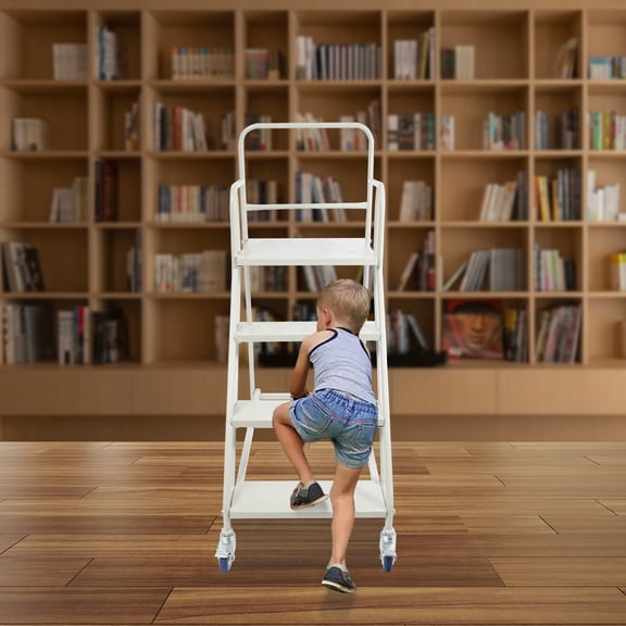 882 lbs Capacity 4 Step Mobile Rolling Step Ladder with Handrail for Home & Garage Storage
