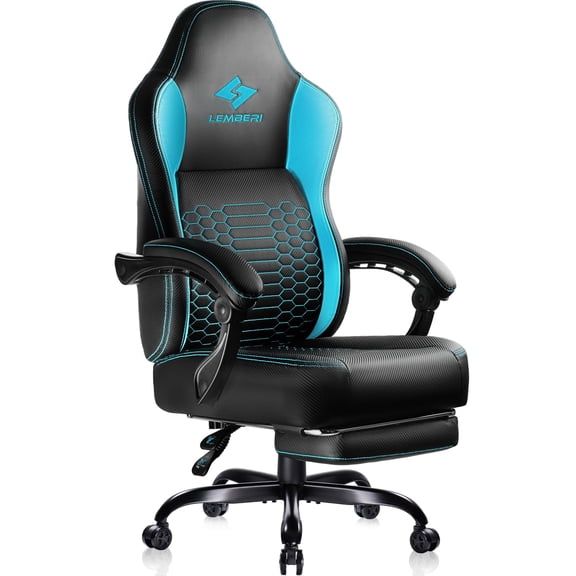 Ergonomic Big and Tall Gamer Chair 400lb Capacity, Adjustable Racing Style Computer Chair with Footrest, High Back Office Chair with Lumbar Support (Blue)
