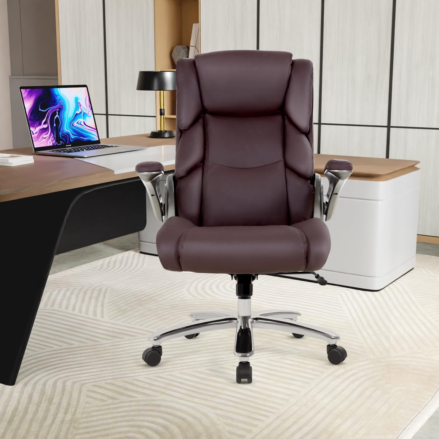 400lbs Big and Tall Office Chair Ergonomic Desk Chair PU Leather ...
