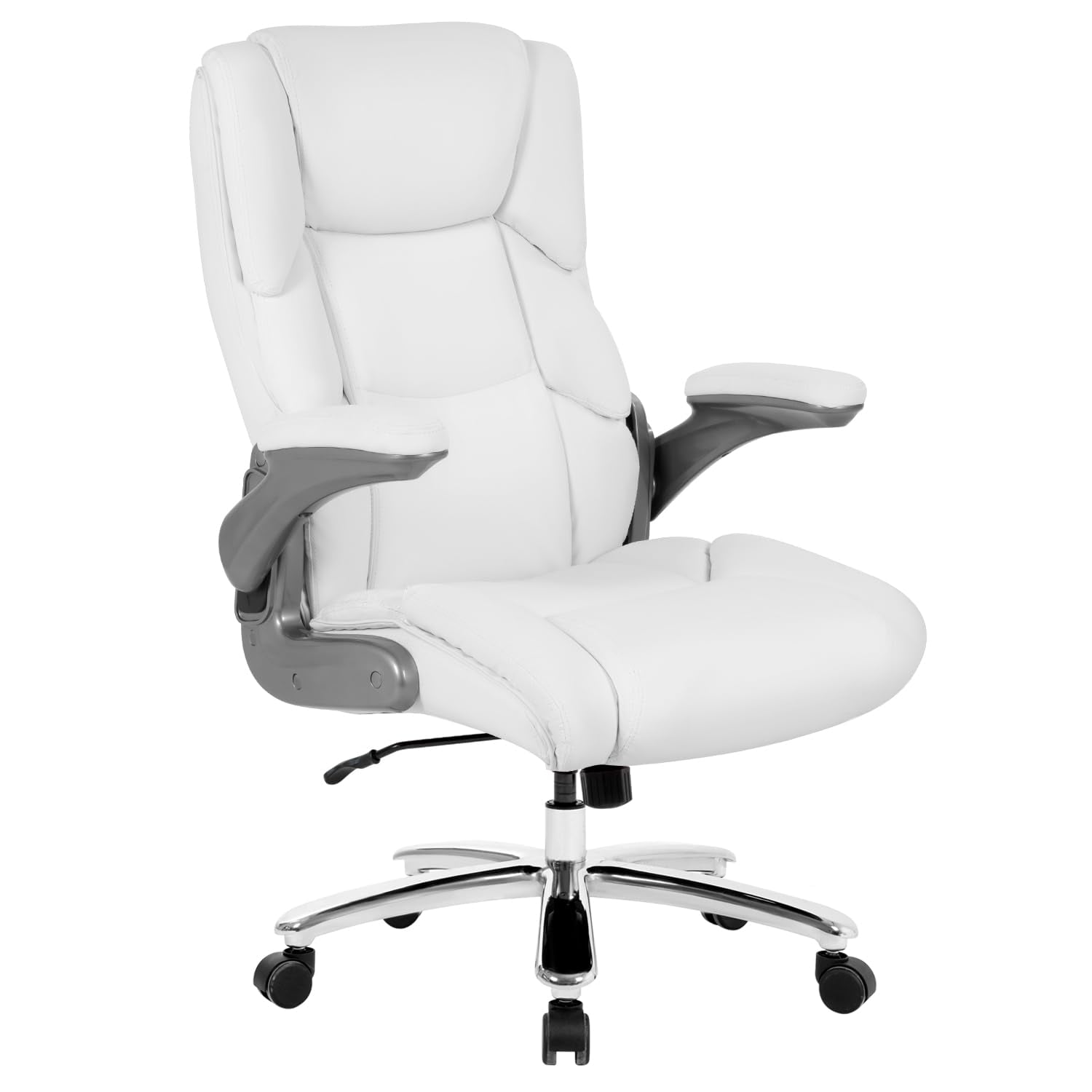 400lbs Big and Tall Office Chair  Ergonomic Desk Chair PU Leather Computer  Chair Adjustable High Back Rolling Chair with Lumbar Support for Adults, White