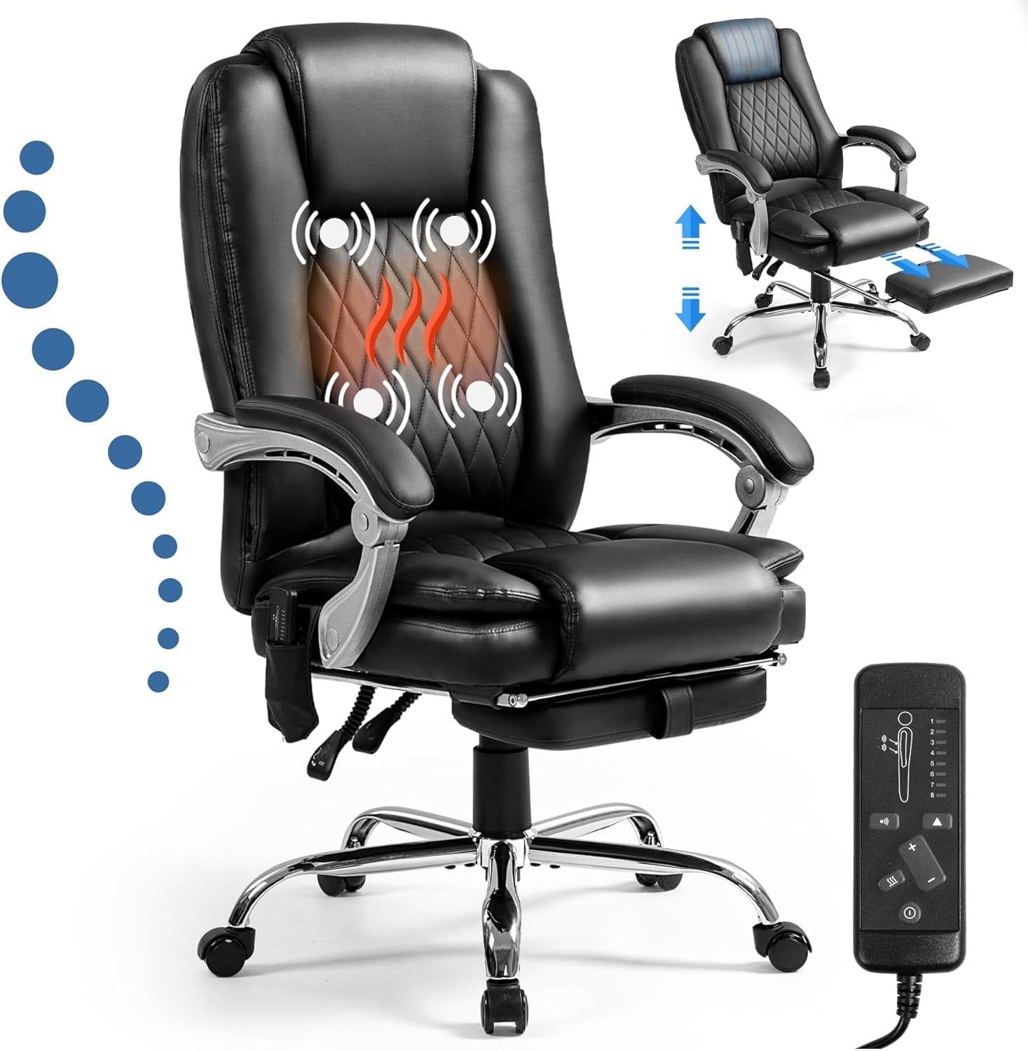 400lbs Big and Tall Executive Leather Office Chair with footrest Heavy Duty, Reclining, and Stylish Computer Desk Chair