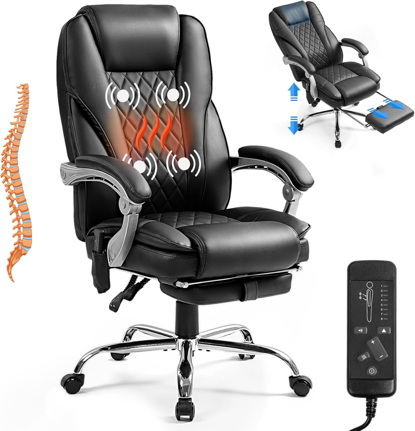 400lbs Big and Tall Executive Leather Office Chair with footrest Heavy