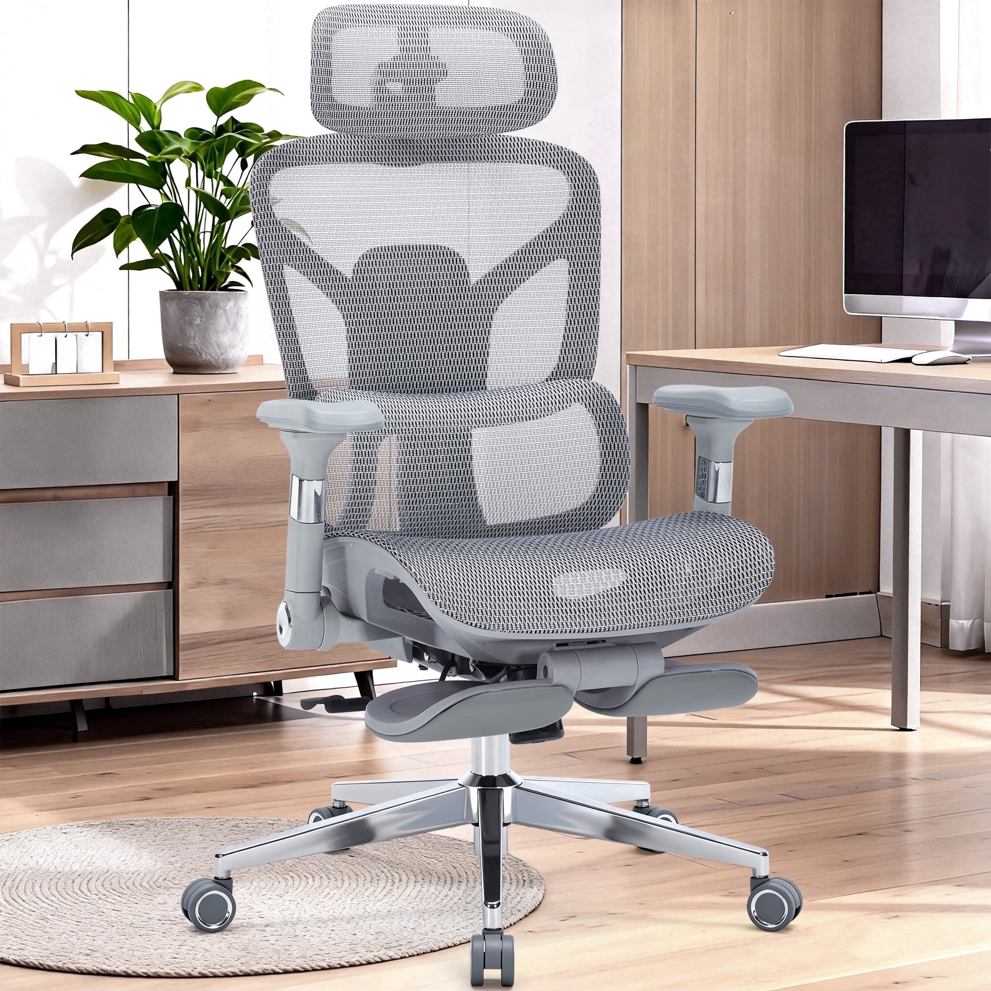 400lbs Ergonomic Office chair with Footrest, High-Back Mesh Desk chair with Adjustable Lumbar Support & Headrest & Armrest, Comfy Computer Gaming chair with Heavy Duty Base for Work, Home & Gaming