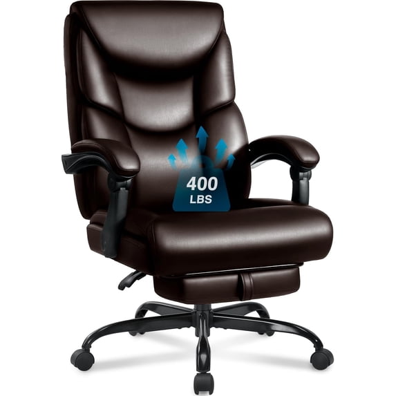 400lbs Office Chair with Foot Rest, Reclining Big and Tall Office Chair with Lumbar Support Spring Cushion, High Back PU Leather Computer Chair,Comfy Desk Chair for Home Office