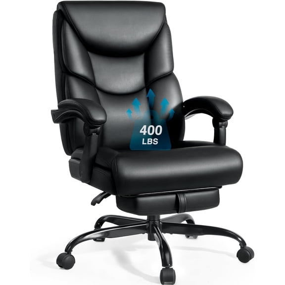 400lbs Office Chair with Foot Rest, Reclining Big and Tall Office Chair with Lumbar Support Spring Cushion, High Back PU Leather Computer Chair,Comfy Desk Chair for Home Office