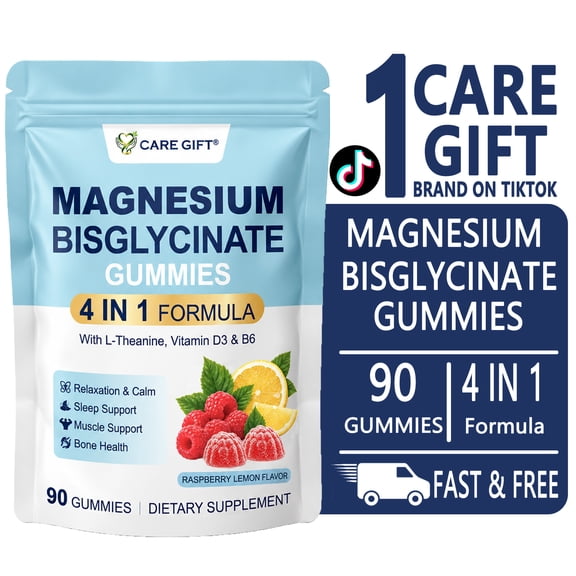 400mg Chelated Magnesium Bisglycinate Gummies with D3 B6 L-Theanine, Sleep Calm Bone Support, 90 Lemon Raspberry Gummies