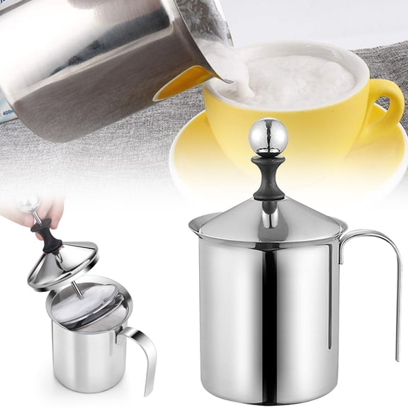 400ml/800ml Stainless Manual Coffee Frother Hand Pump with Filter Screen, Cappuccino, Latte & Hot Chocolate Frothing, Portable, No Electricity Needed, Dishwasher Safe, Barista & Home Use, B-800ml