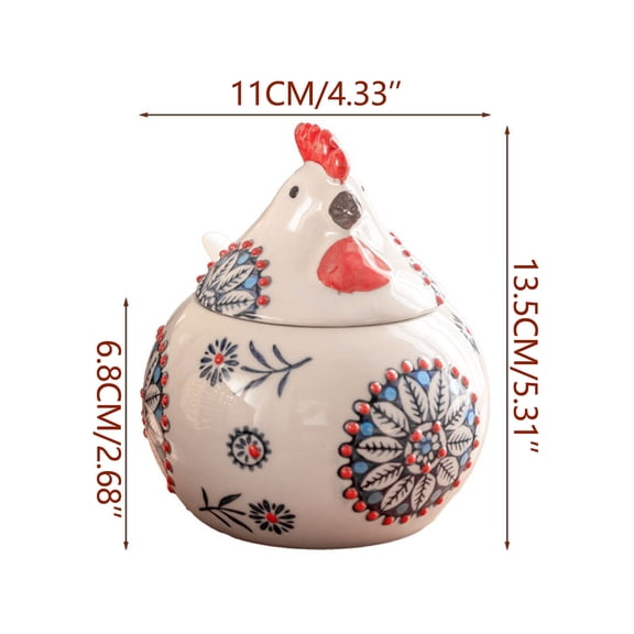 400ml Ceramic Rooster Spice Jar with Lid and Spoon Cute Underglaze Condiment Pot Moistures-Proof Kitchen Storage for Saltes Sugars Seasoning