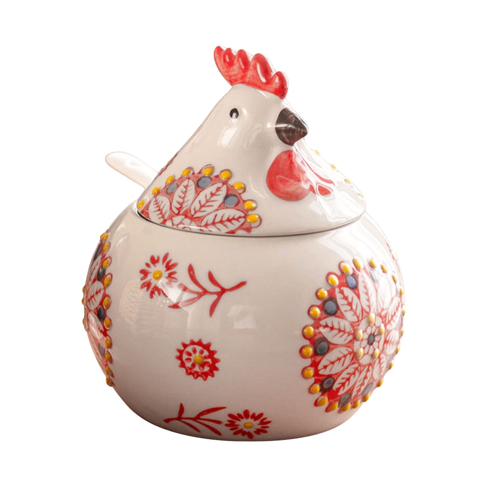 400ml Ceramic Spice Jar with Lid - Cute Rooster Shape Underside Glaze Seasoning Canister - Airtight Silicone Seal Moistures-Proof Moisture Proof Kitchen Storage for Salt Sugar Pepper