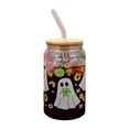 thumbnail image 1 of 400ml Cute Ghost Halloween Glass Tumbler With Lid & Straw Reusable 16oz Iced Coffee Cup Fall Party Drinkware Spooky Holiday Gift For Women Teen Girls Boo Basket Stuffer, 1 of 4