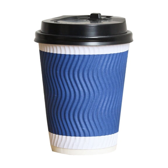 400ml Disposable Paper Cups with Lids S Pattern Ripple Wall Hot Drink Cup 50 Pack Suitable for Office and Events
