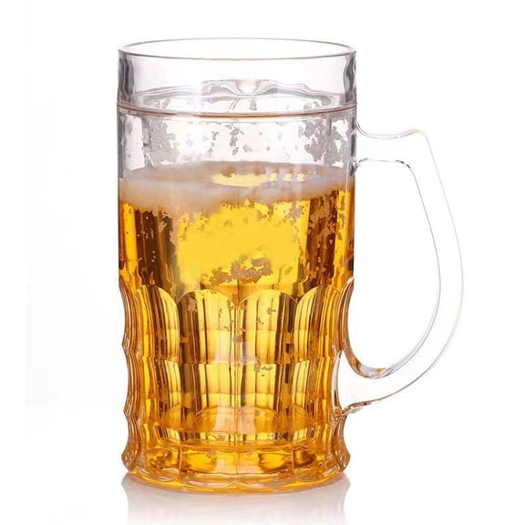 400ml Double-Layer Plastic Beer Glass, Large Capacity Interlayer Chilled Cup, Durable Beer Mug, Outdoor and Home Beverage Glass