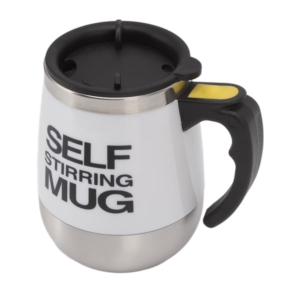 400ml Double Walled Self Stirring Mug and Electric Coffee Mixing Cup, 13.5 oz White Travel Tumbler