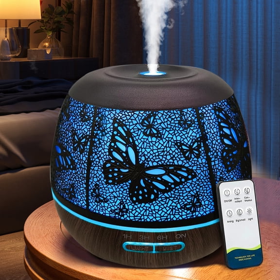 400ml Essential Oil Diffuser, Large Metal Aromatherapy Diffuser with Remote Control & 9-Color LED Light, Ultrasonic Humidifier for Bedroom Home, Halloween Christmas Holiday Gift