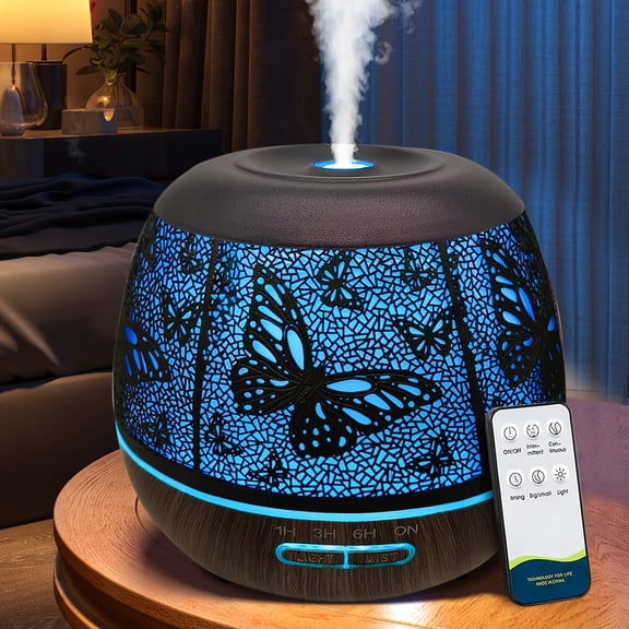 400ml Large Metal Aromatherapy Diffuser - Remote Control Humidifier with 7-Color LED Lights - Home Bedroom Living Room Decor - Halloween Thanksgiving Christmas Gift