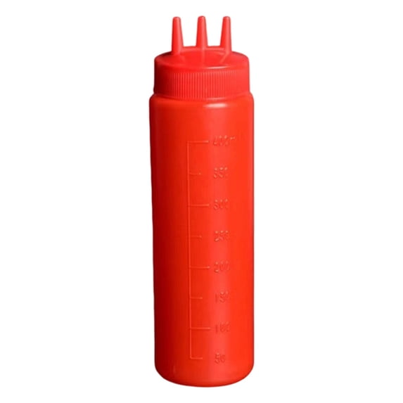 400ml Plastic Condiment Squeeze Bottles, 3 Hole Sauce Bottles with Measured Mark , Salad Dressing Dispenser, Reusable Ketchup Storage Container, Food Grade Squeeze Jar, Sauce Dispenser for Kitchen