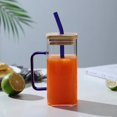400ml Square Glass Mug With Lid and Straw Breakfast Milk Cup Microwave