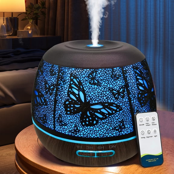 400ml essential oil diffuser, large capacity metal diffuser for home, aromatherapy diffusers with remote control, 7-color LED light humidifiers for bedroom, Halloween, Christmas holiday gifts