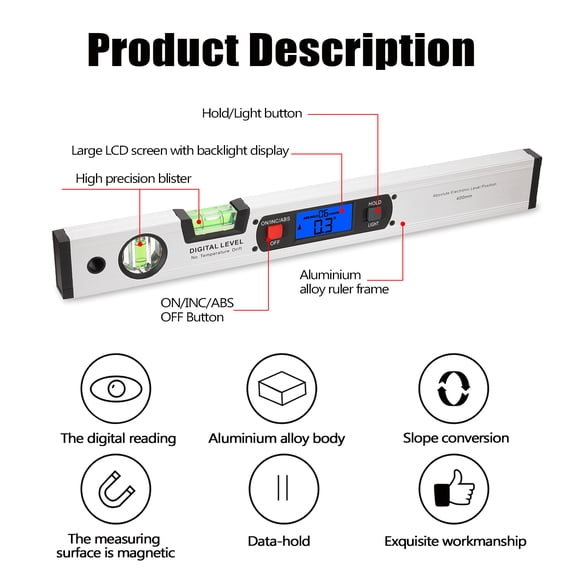 400mm Digital Protractor Angle 400mm Digital Protractor Angle Finder Electronic Level 360 Degree Inclinometer with Magnets Level Angle Slope Tester Ruler Digital Level
